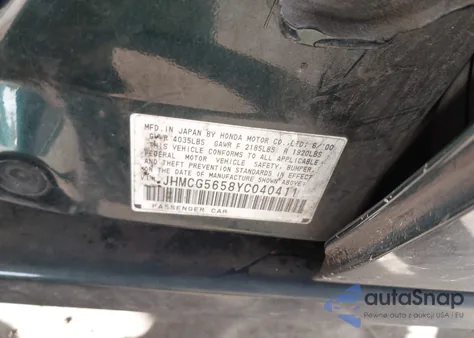 2000 Honda Accord 2.3 Ex из США, поврежденный, VIN JHMCG5658YC040411